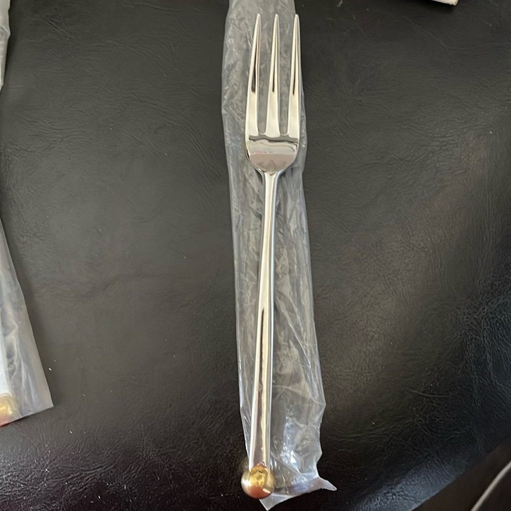 New Sasaki Orbit GOLD Glossy Spherical Flatware Ward Bennet Design Dinner Fork